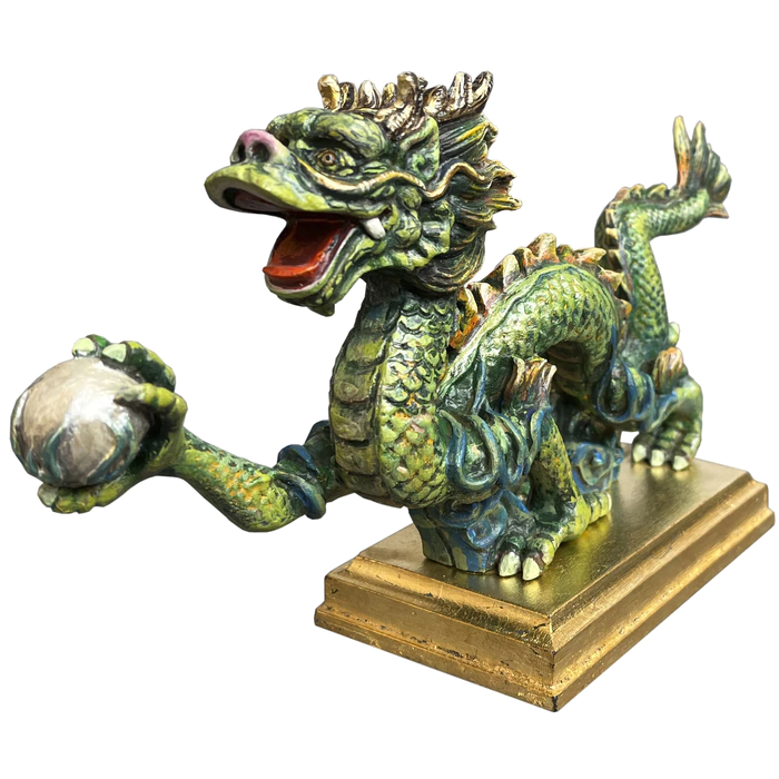 Statuette made of solid alder "Green Oriental Dragon"
